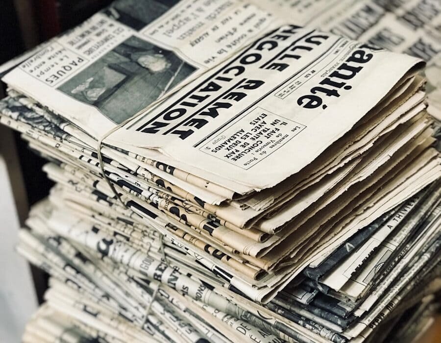 bundle of newspaper on table